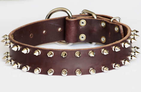 Leather Spiked Dog Collar- 2 Rows of spikes collar for all dogs