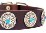 Western Leather Dog Collar w/h turquoise stones for all dogs