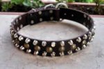 Studded dog collar - 3 Rows Leather Dog Collar &Studs &Pyramid