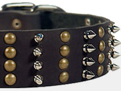 2 2/5 inch Spiked & Studded Latigo Leather police dogs Dog Collar