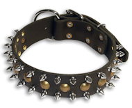 LEATHER SPIKED DOG COLLAR WITH STUDS 1 3/4" WIDE for police dogs