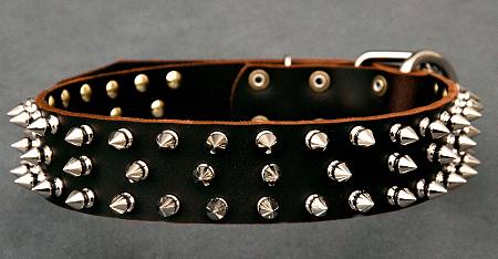 Leather Spiked Dog Collar-3 Rows of spikes collar for all breeds for dog training or for dog owners