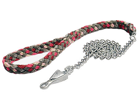 4 ft Braided nylon dog leash with chain for police dogs show