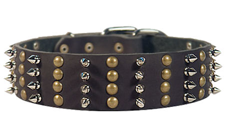 Police dogs Spike Studded Dog Collar/2 2/5 inch wide Leather Studs collar
