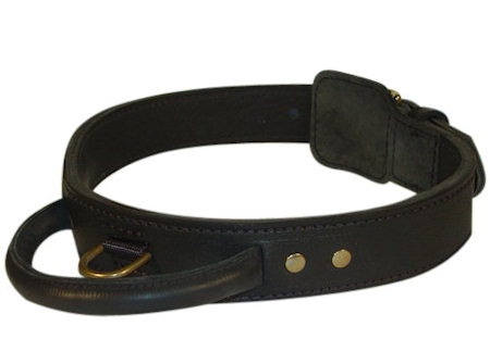 2 ply leather agitation dog collar with handle for dog training