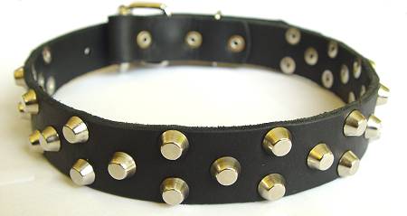 Small pyramids/studs 3 rows leather dog collar - c37